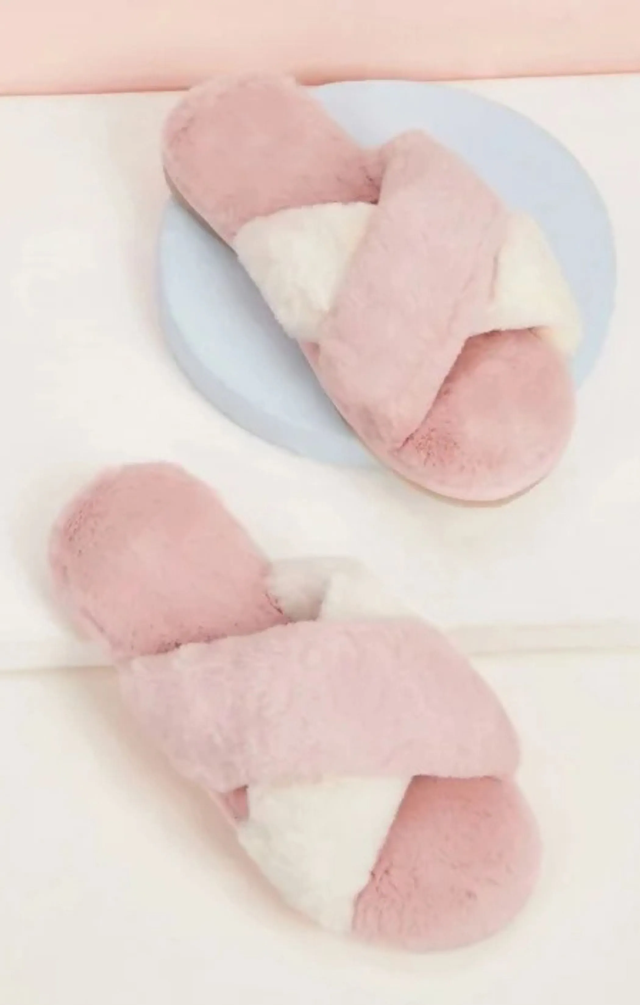 Pink Fluffy Cross Strap Slippers - Myra sold by Femme Luxe product image thumbnail 2