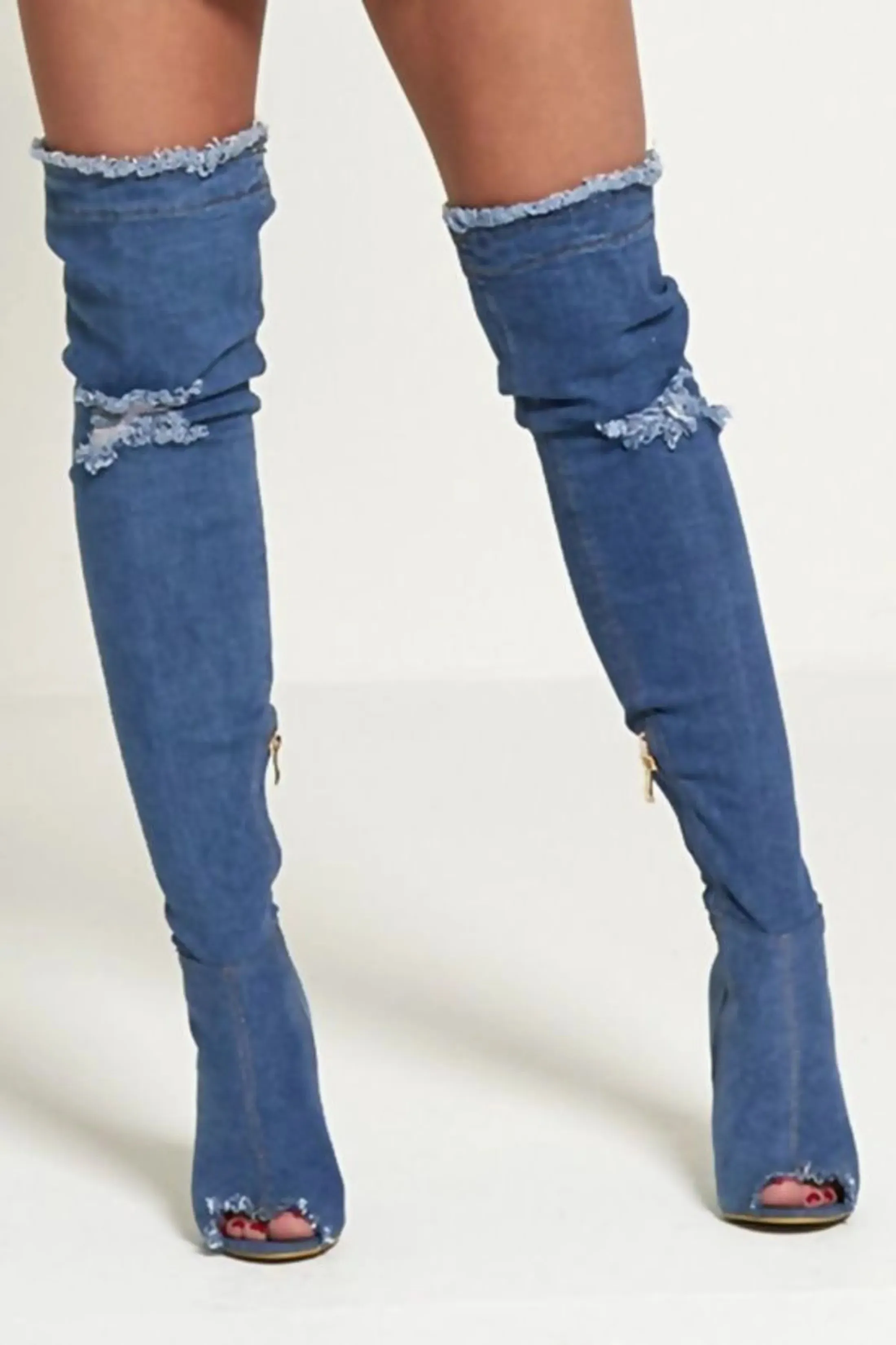 Dark Denim Ripped Thigh High Boots - Briar sold by Femme Luxe product image thumbnail 2