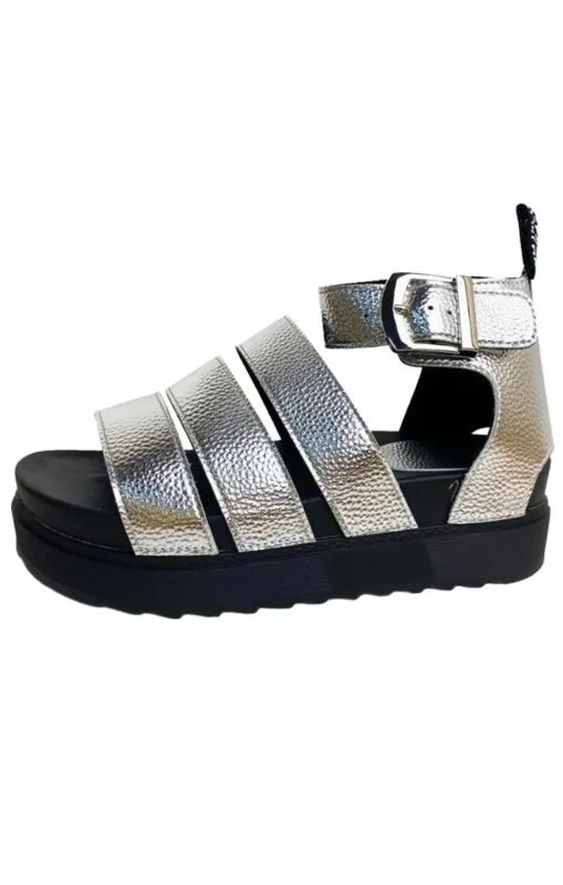 Silver Gladiator Style Flat Sandals - Zarina sold by Femme Luxe
