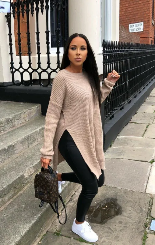 Stone Oversized Split Side Knitted Jumper - Lore sold by Femme Luxe