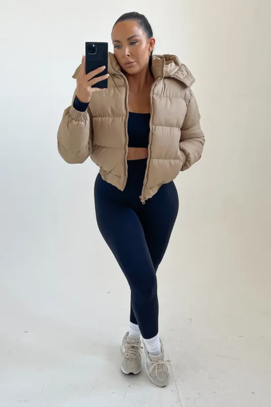 Stone Padded Zip Up Hooded Puffer Coat - Flo sold by Femme Luxe