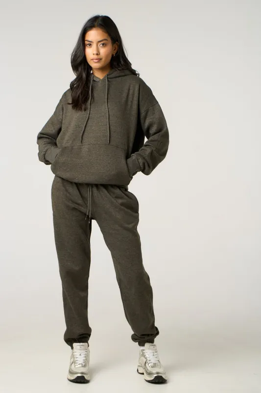 Charcoal Oversized Front Pocket Pullover Hoodie Cuffed Joggers Loungewear Set - Alexia sold by Femme Luxe
