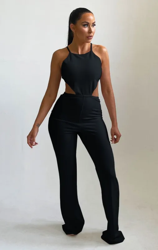 Black Cut Out Strappy Wide Leg Jumpsuit - Adela sold by Femme Luxe