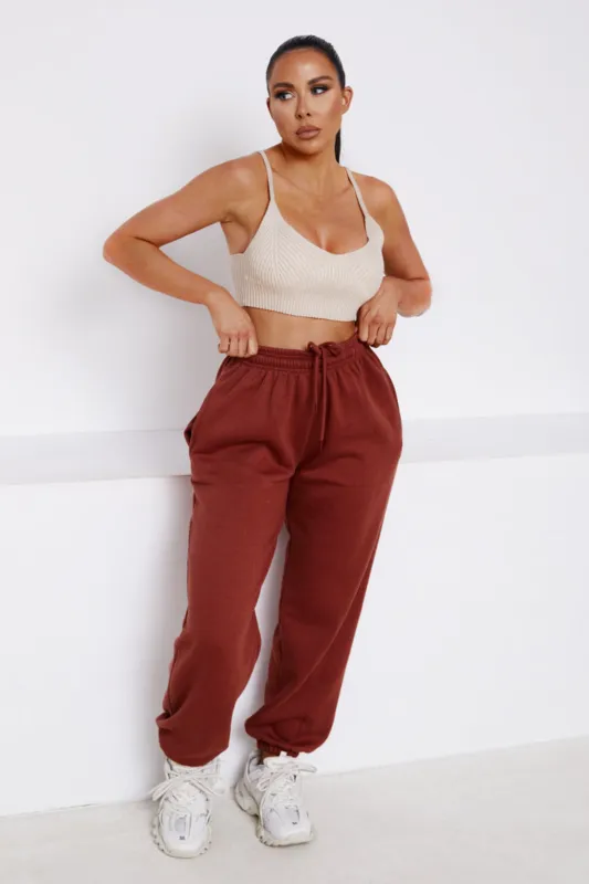 Light Chocolate Cuffed Joggers - Lizzie sold by Femme Luxe