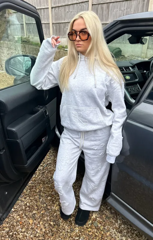 Grey Oversized Crucifix Cross Hoodie With Wide Leg Trouser - Maren made by Femme Luxe