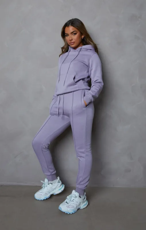 Lilac Oversized Hoodie & High Waisted Seam Front Cuffed Joggers Loungewear Set - Martha sold by Femme Luxe