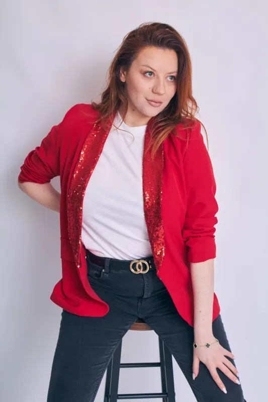 Red Sequin Lapel Blazer - Ever sold by Femme Luxe