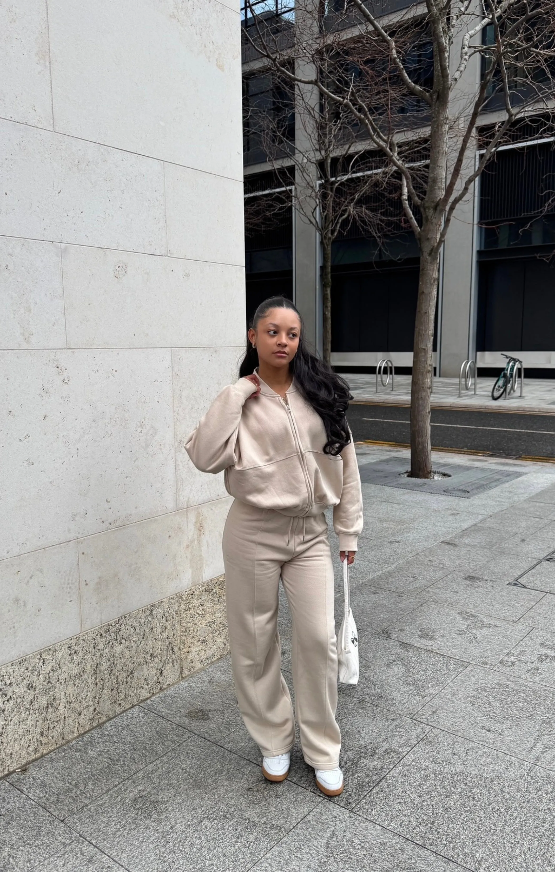 Oatmeal Bomber Sweatshirt With Straight Leg Jogger-Diana sold by Femme Luxe product image thumbnail 3