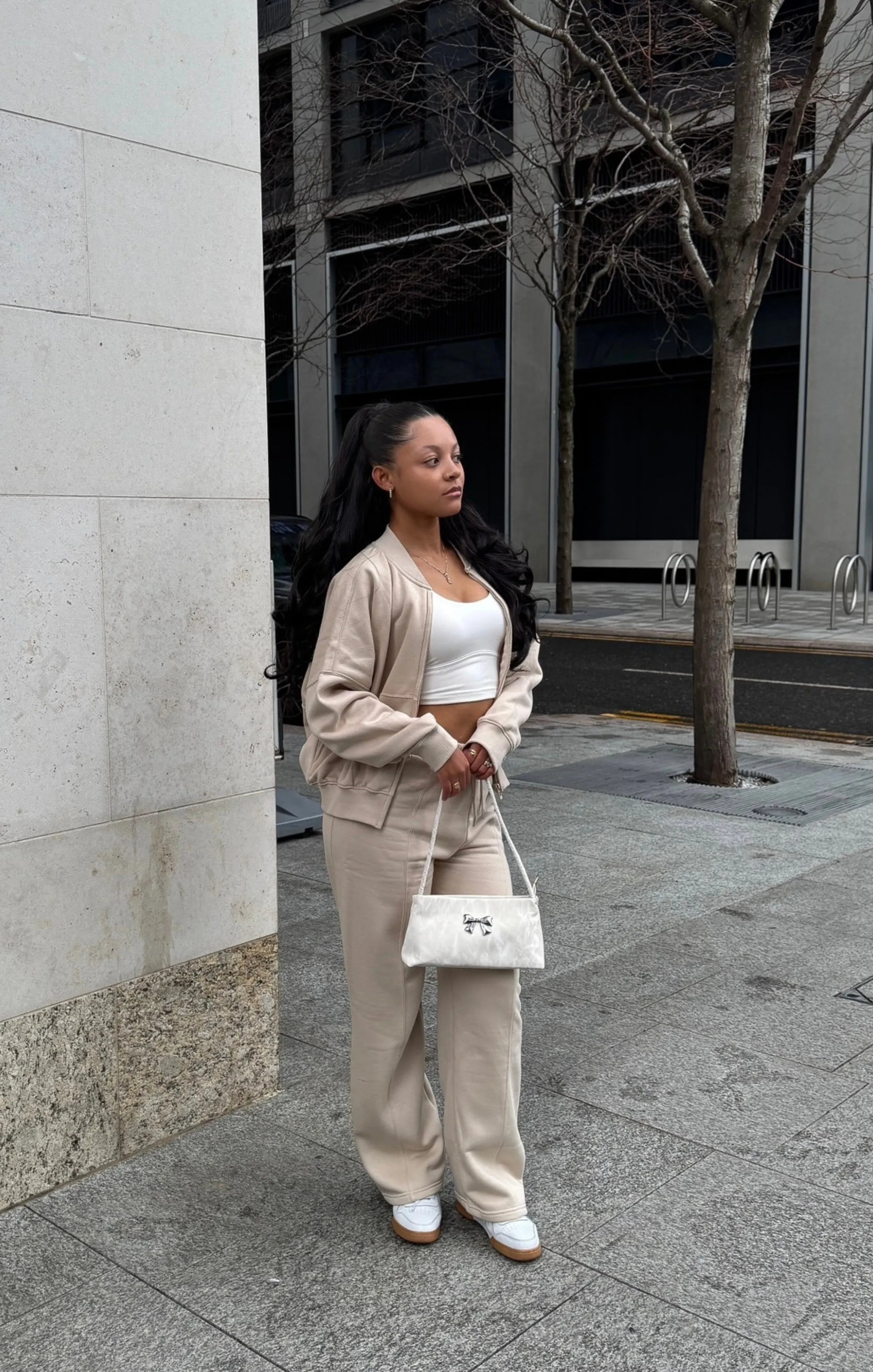 Oatmeal Bomber Sweatshirt With Straight Leg Jogger-Diana sold by Femme Luxe product image thumbnail 2