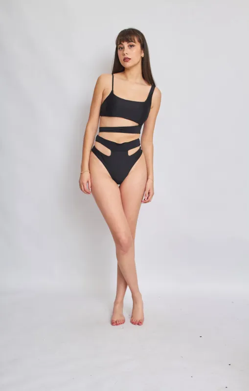 Black Cut Out High Waisted Bikini Set - Palma sold by Femme Luxe