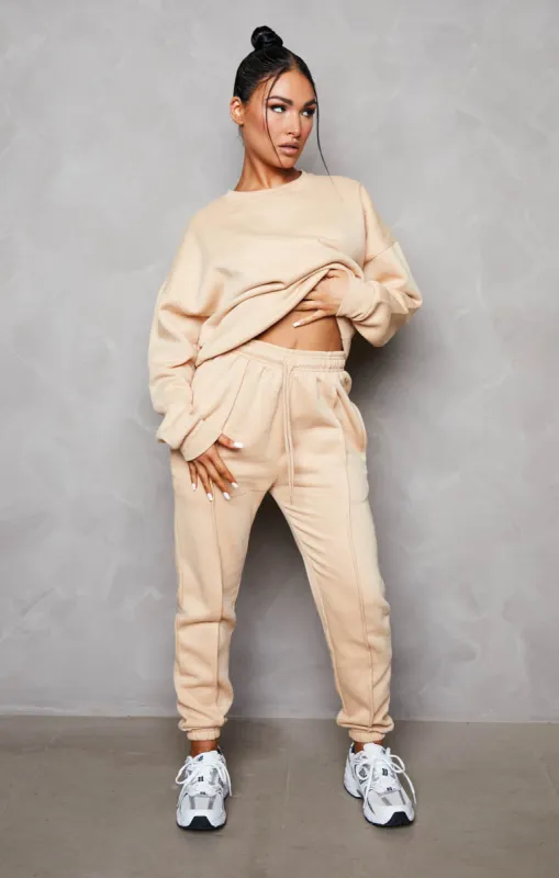 Nude Oversized Sweatshirt & Front Seam Joggers Loungewear Set - Seville sold by Femme Luxe