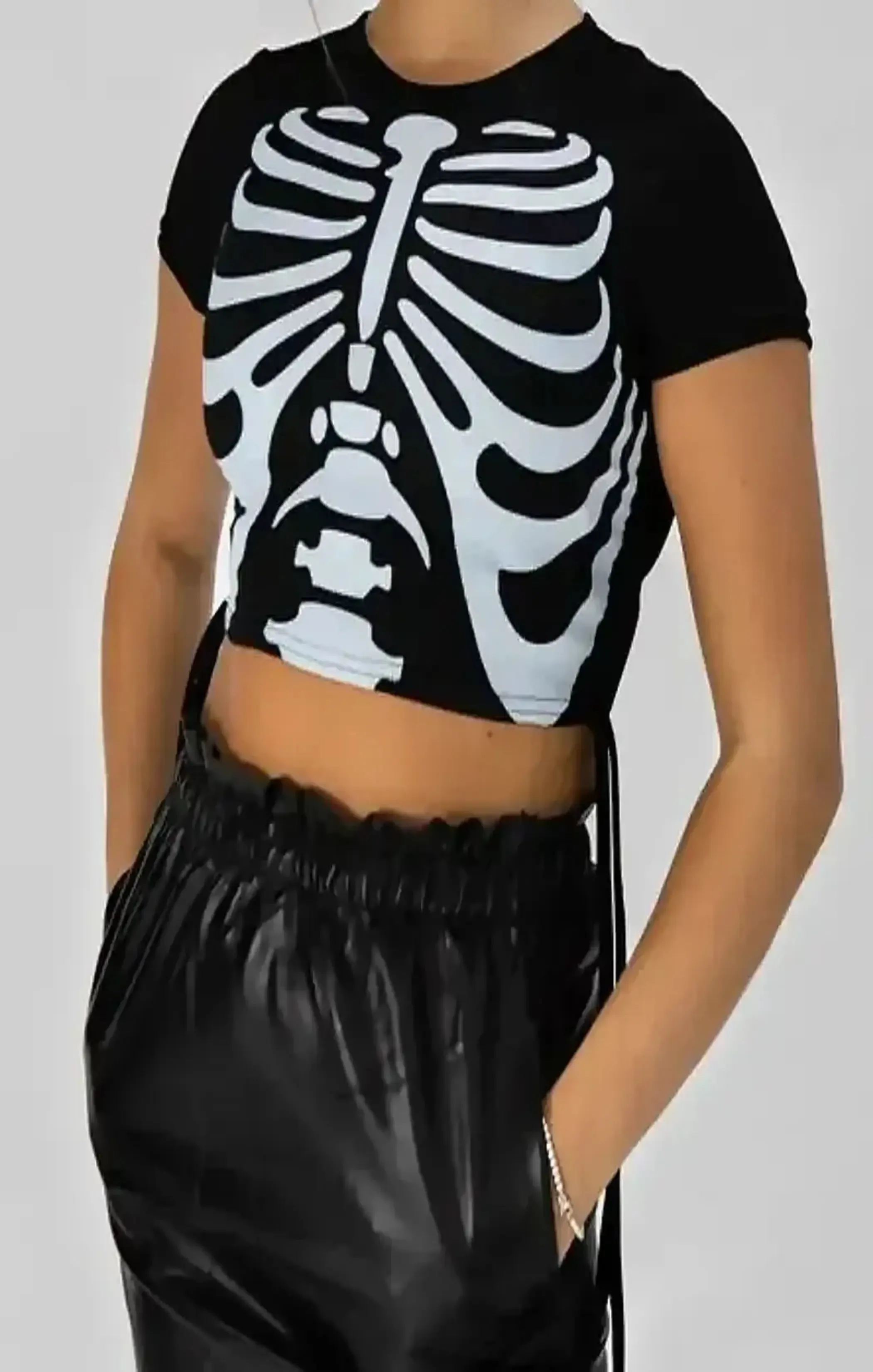 Black Skeleton Print Crop Top-Azira sold by Femme Luxe product image thumbnail 2