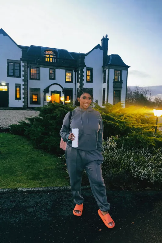 Charcoal Oversized Hoodie & High Waisted Seam Front Cuffed Joggers Loungewear Set - Martha sold by Femme Luxe