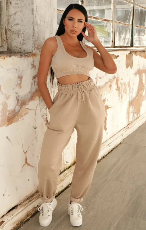 Stone Oversized Sleeveless Crop Top & Drawstring Waist Joggers Co-ord - Alisha sold by Femme Luxe