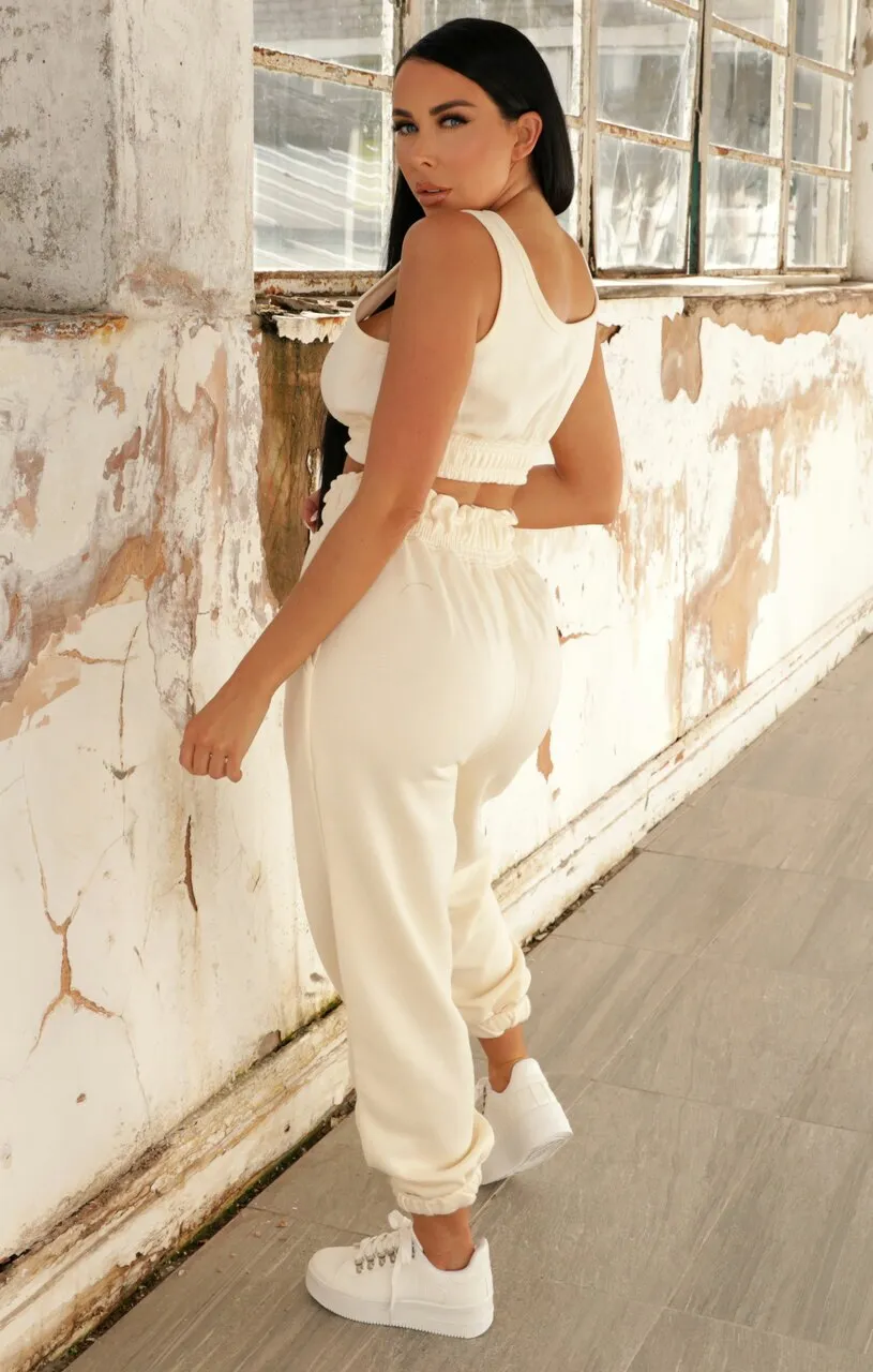 Cream Oversized Sleeveless Crop Top & Drawstring Waist Joggers Co-ord - Alisha sold by Femme Luxe product image thumbnail 3