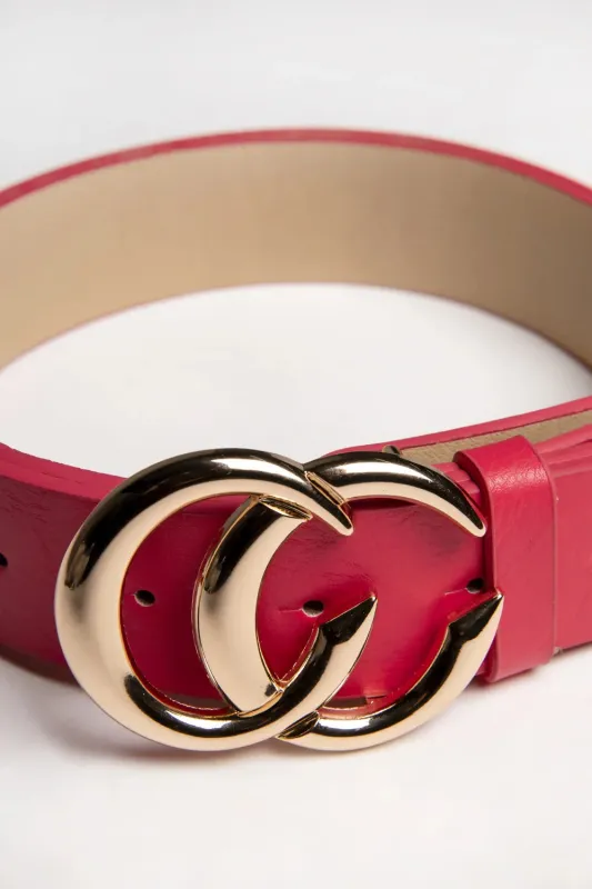 Pink CC Gold Buckle PU Belt - Haydan sold by Femme Luxe