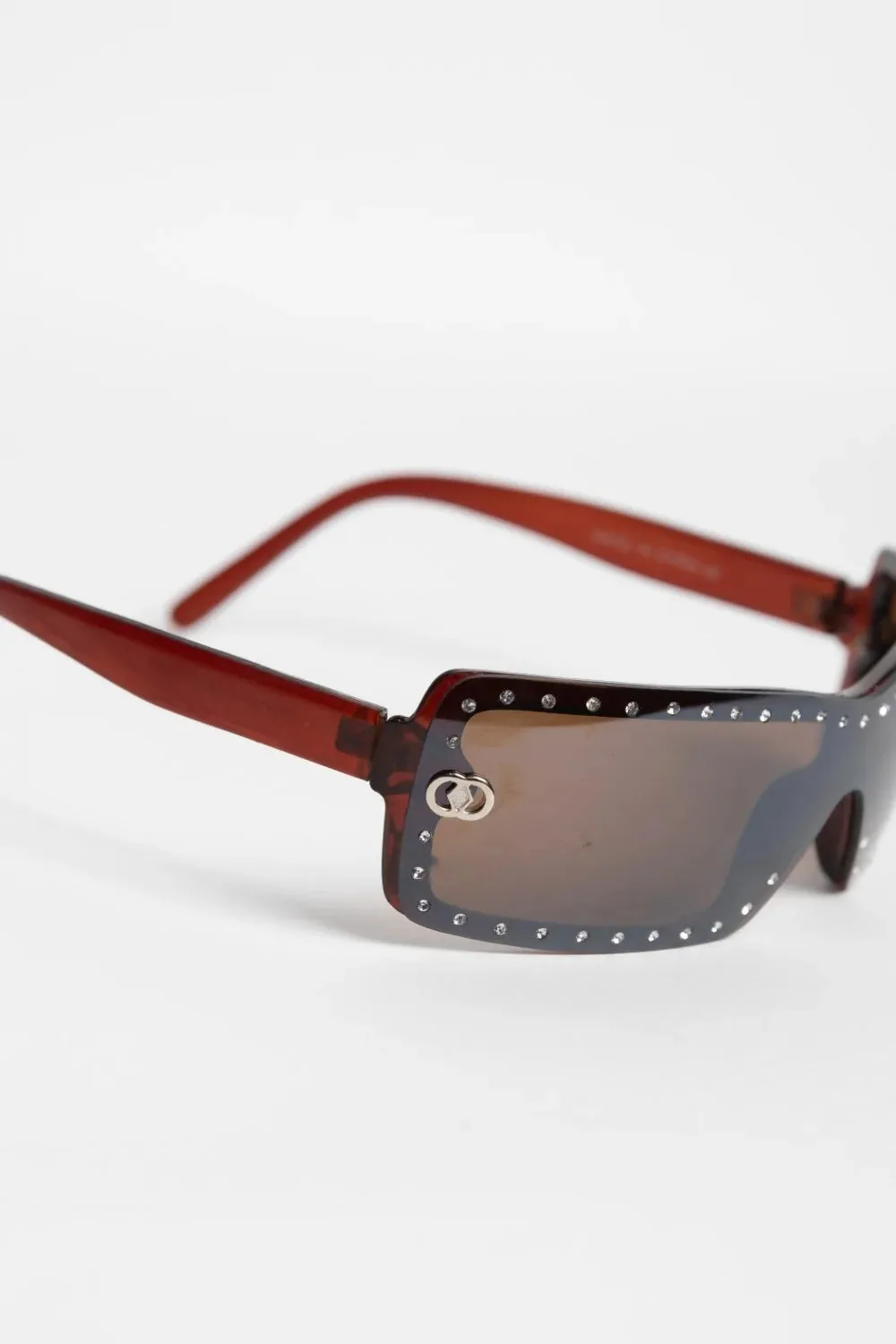 Brown Rhinestone Square Frame Sunglasses - Elisa sold by Femme Luxe product image thumbnail 3