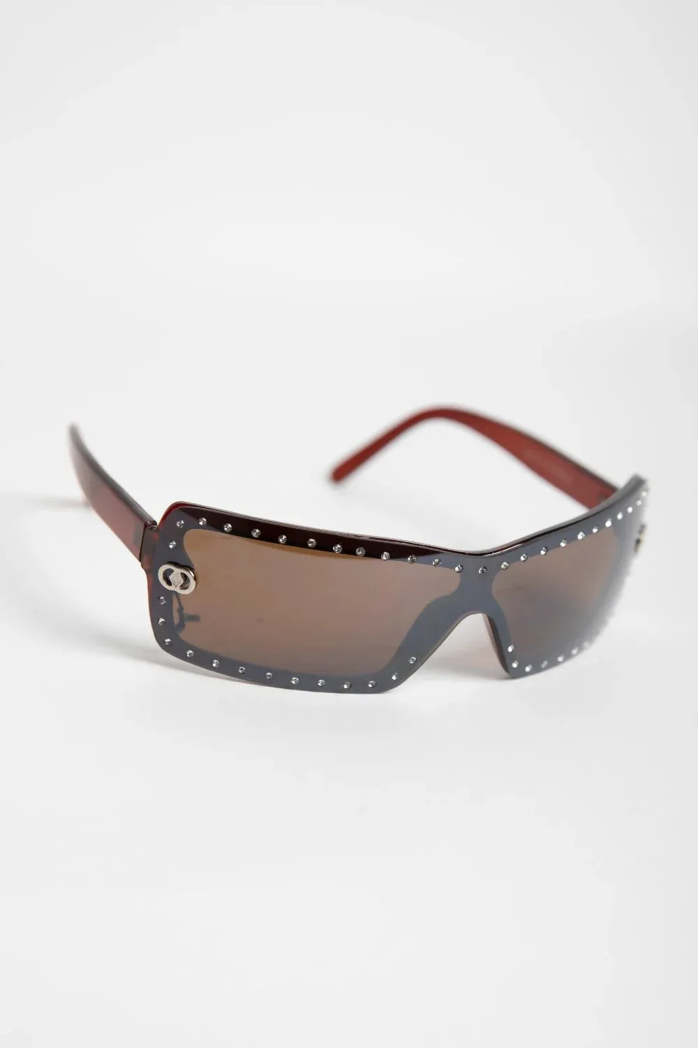 Brown Rhinestone Square Frame Sunglasses - Elisa sold by Femme Luxe product image thumbnail 4