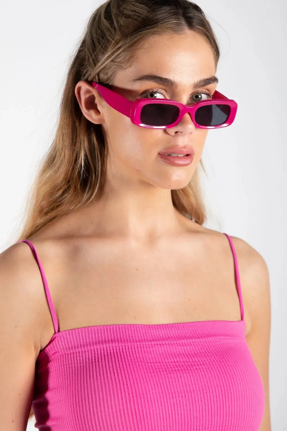 Hot Pink Chunky Rim Sunglasses - Lucia sold by Femme Luxe