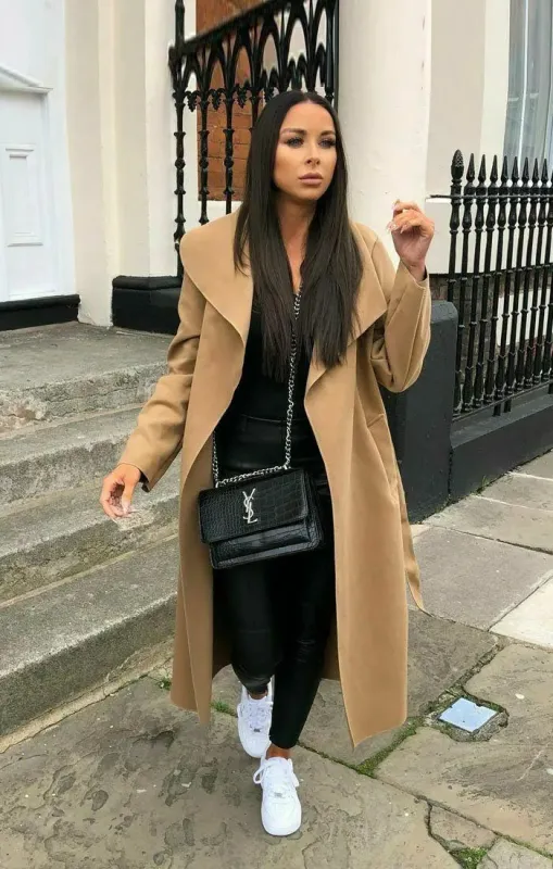 Camel Maxi Length Oversized Waterfall Belted Coat - Payton sold by Femme Luxe