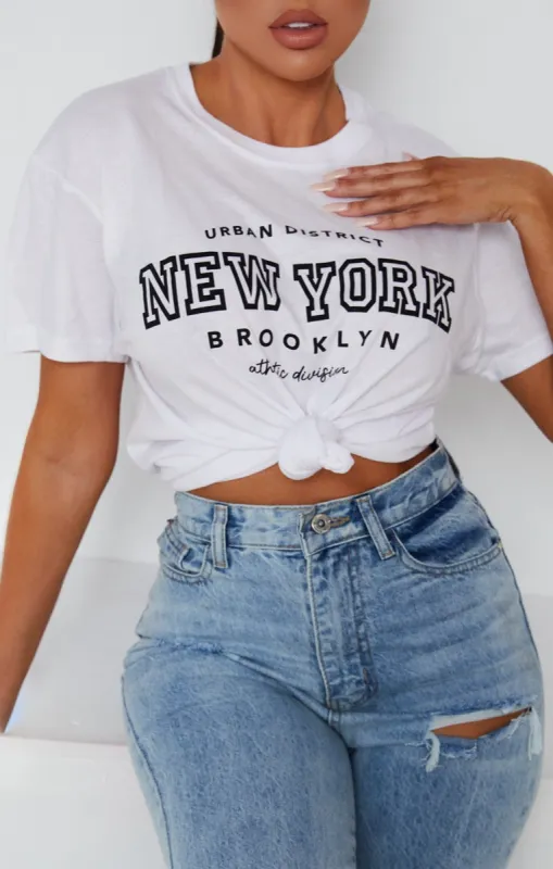 White Oversized 'New York' Slogan Print Short Sleeve T-Shirt - Eila made by Femme Luxe