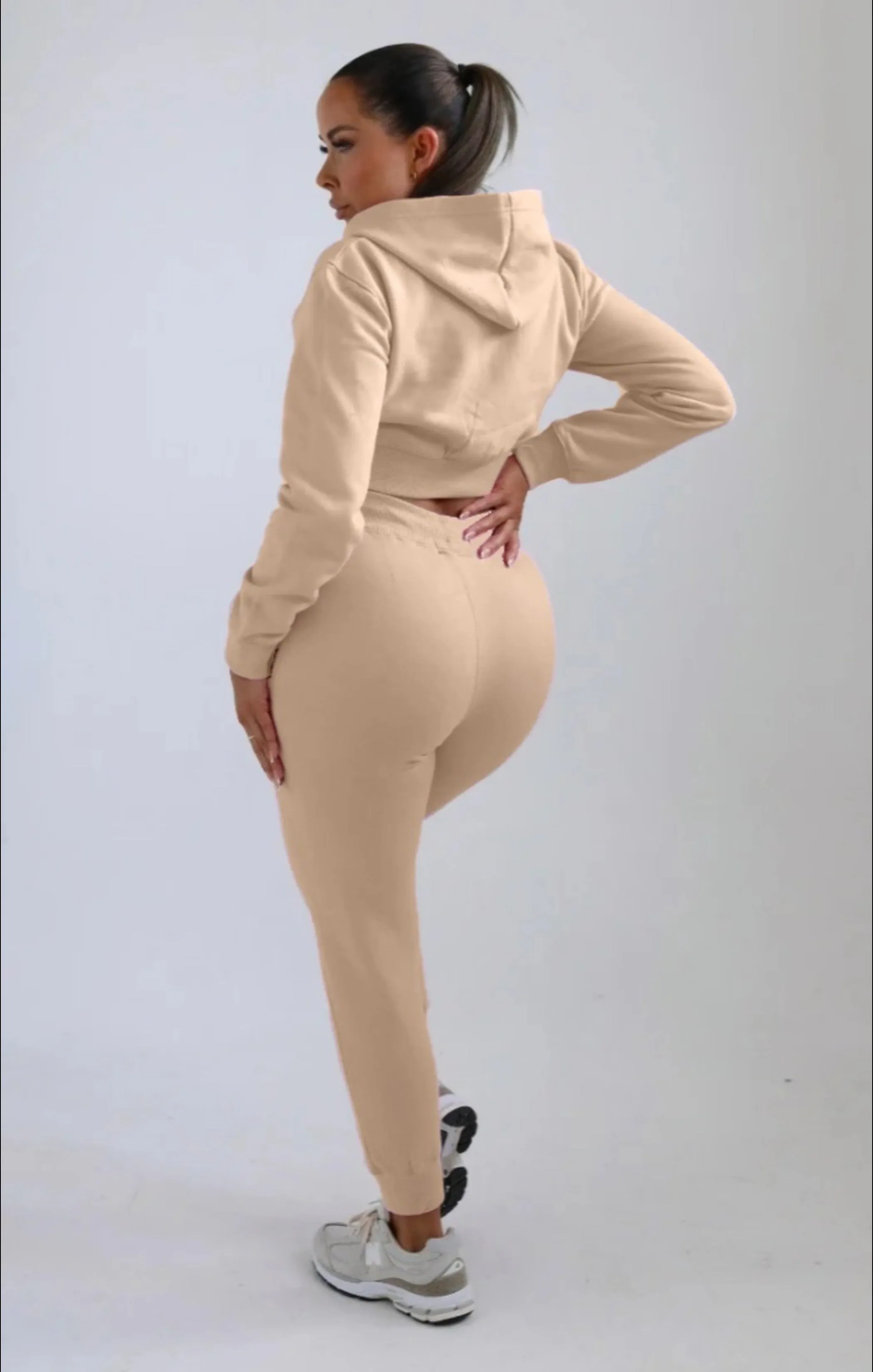 Beige Zip Up Crop Hoodie & Joggers Loungewear Set - Nell sold by Femme Luxe product image thumbnail 4
