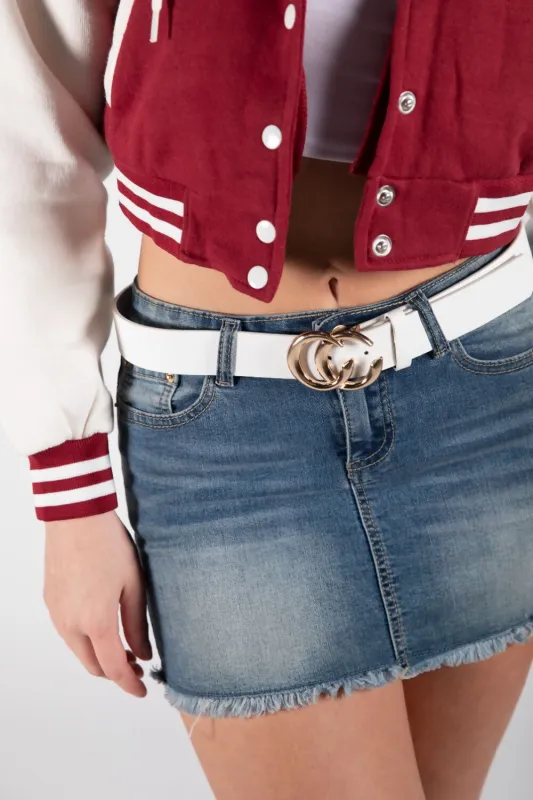 White CC Gold Buckle PU Belt - Haydan sold by Femme Luxe