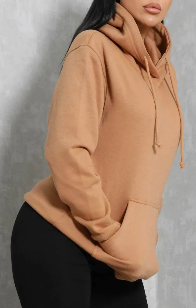 Camel OVERSIZED LONG SLEEVE FRONT POCKET DRAWSTRING FLEECE HOODIE - STELLA sold by Femme Luxe product image thumbnail 2