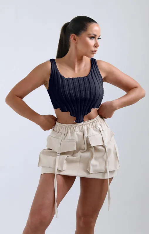 Black Knitted V Hem Crop Top - Mimi sold by Femme Luxe