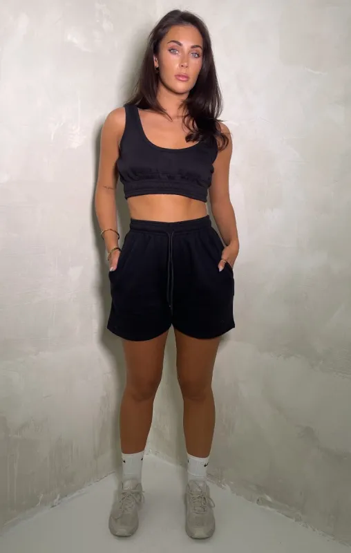 Black Sleeveless Crop Top And Shorts Two Piece Set - Oula sold by Femme Luxe