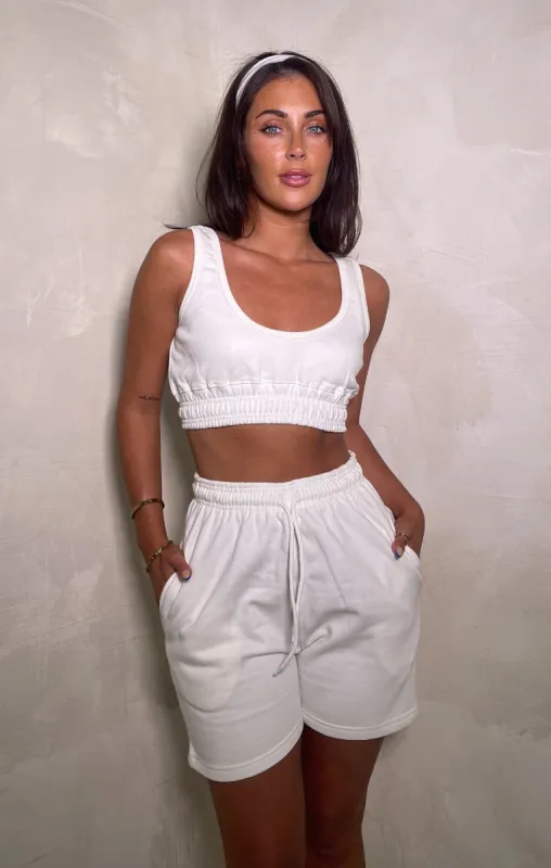 White Sleeveless Crop Top And Shorts Two Piece Set - Oula sold by Femme Luxe
