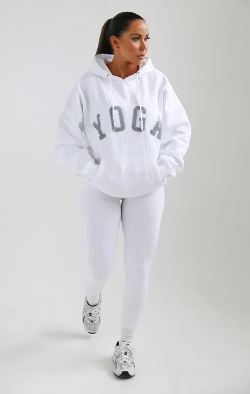 White Yoga Slogan Oversized Hoodie - Laverne sold by Femme Luxe