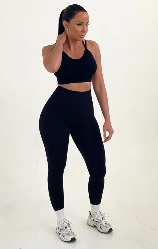 Black Cross Over Back Top And High Waisted Leggings Activewear Set - Edetta sold by Femme Luxe