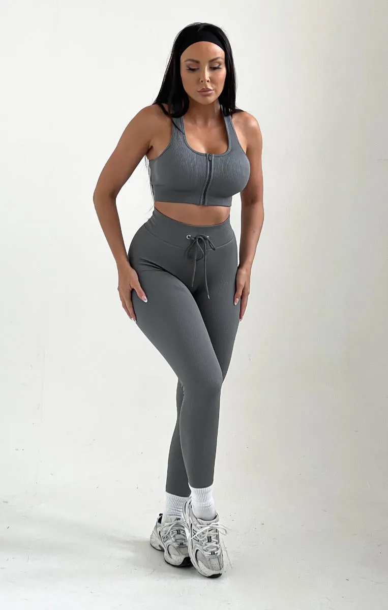 Grey Strappy High Waisted Zip Up Activewear Set - Alessia sold by Femme Luxe product image thumbnail 3