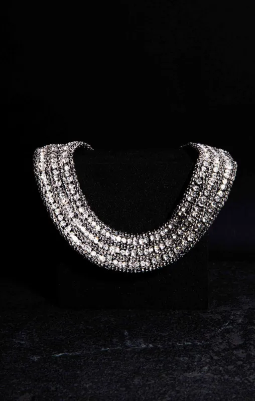 Silver Chunky Diamante Detail Choker - Nell sold by Femme Luxe