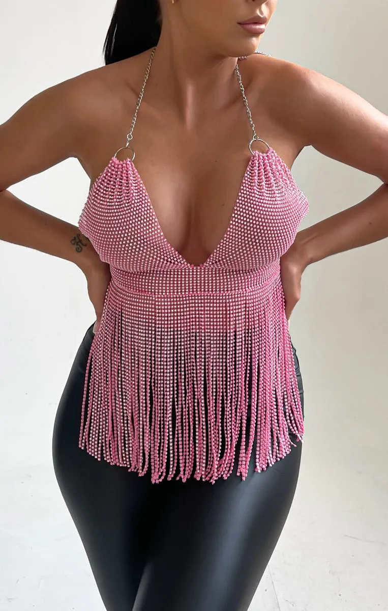 Pink Halter Neck Open Back Chain Mail Tassel Top - Dani sold by Femme Luxe product image thumbnail 2