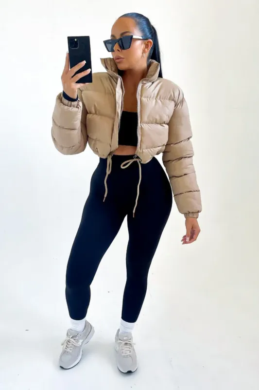 Stone High Neck Padded Cropped Puffer Jacket - Khlo sold by Femme Luxe