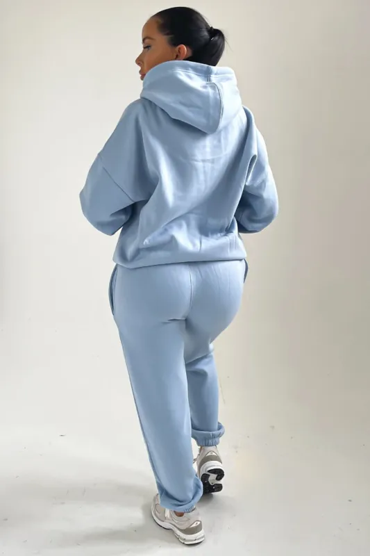Sky Blue Oversized Front Pocket Pullover Hoodie Cuffed Joggers Loungewear Set - Alexia sold by Femme Luxe