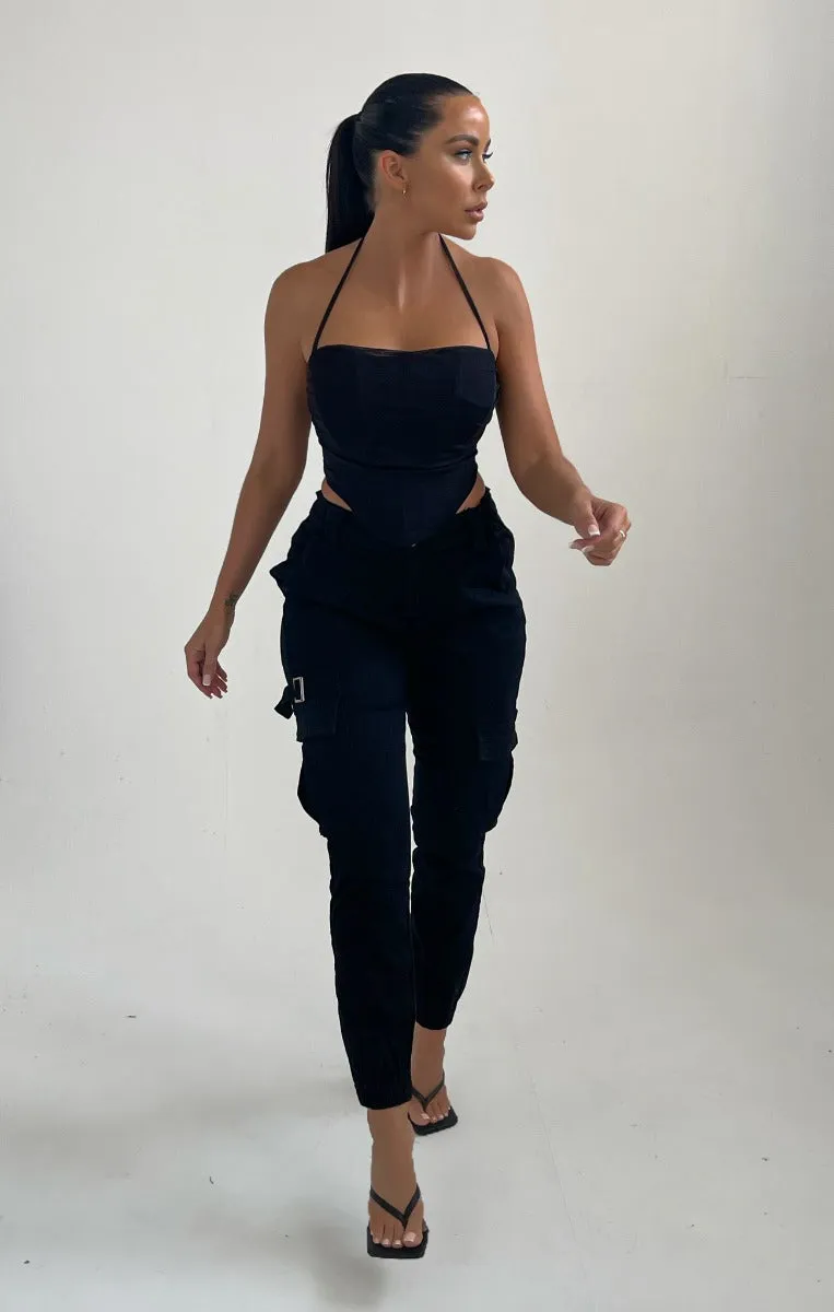 Black Halter Neck Strappy Boned Corset Style Top - Cici sold by Femme Luxe product image thumbnail 2