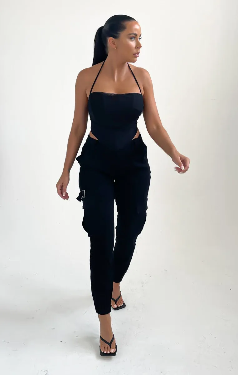 Black Halter Neck Strappy Boned Corset Style Top - Cici sold by Femme Luxe product image thumbnail 5