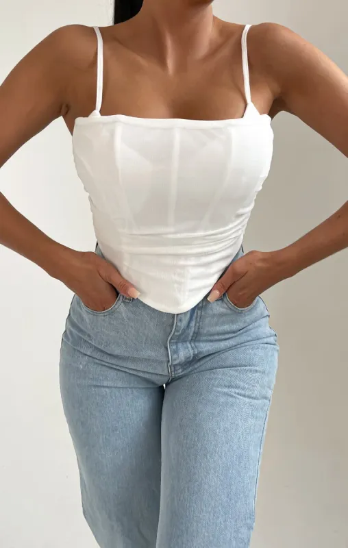 White Strappy Square Neck Corset Top - Nalah sold by Femme Luxe