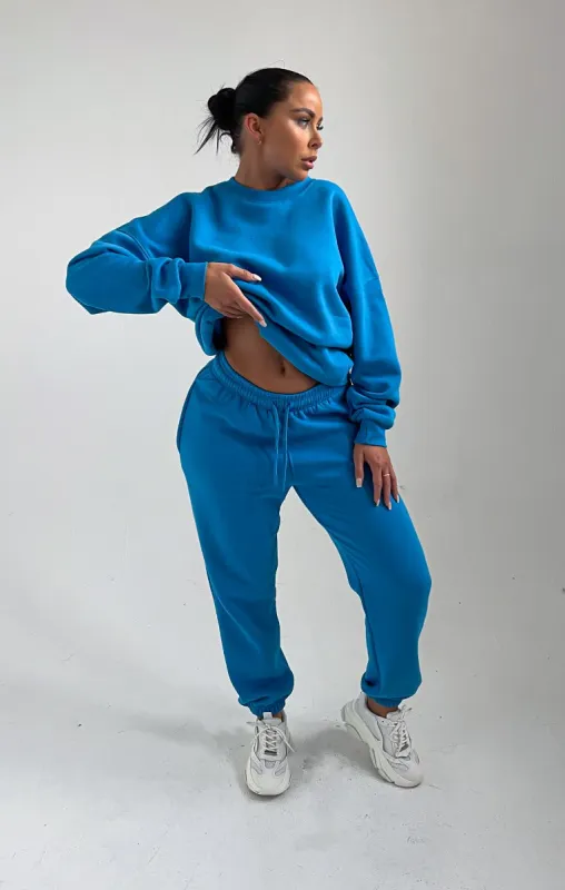 Blue Oversized Crew Neck Sweatshirt Cuffed Joggers Loungewear Set - Averi sold by Femme Luxe