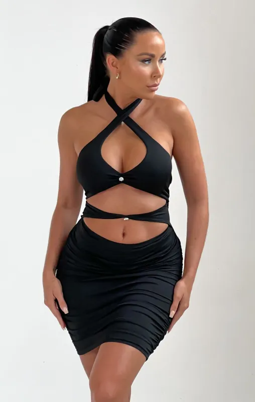 Black Cut Out Bodycon Mini Dress - Cristal sold by Femme Luxe