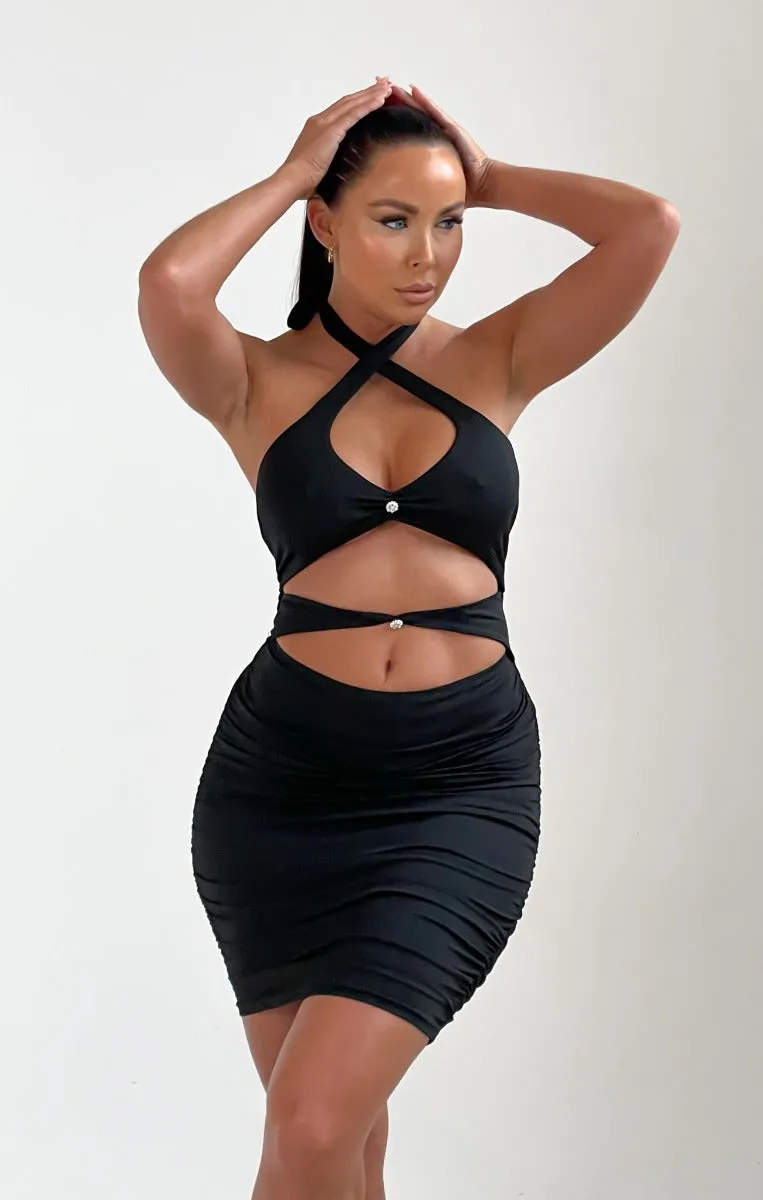 Black Cut Out Bodycon Mini Dress - Cristal sold by Femme Luxe product image thumbnail 3