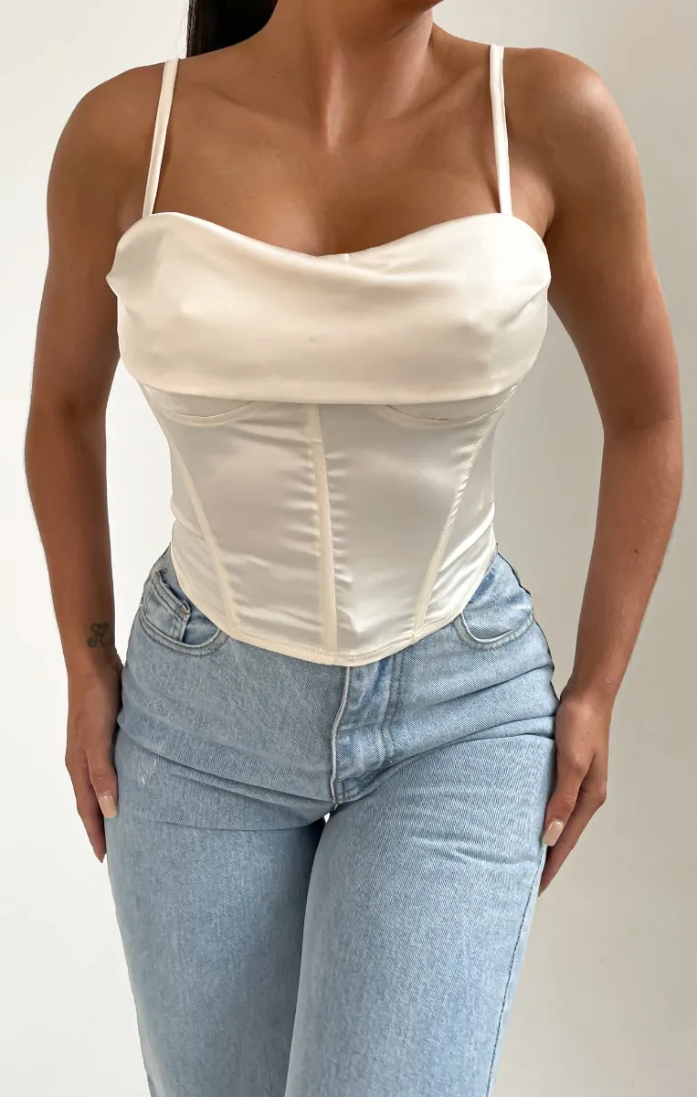 Cream Strappy Corset Top - Ashtyn sold by Femme Luxe