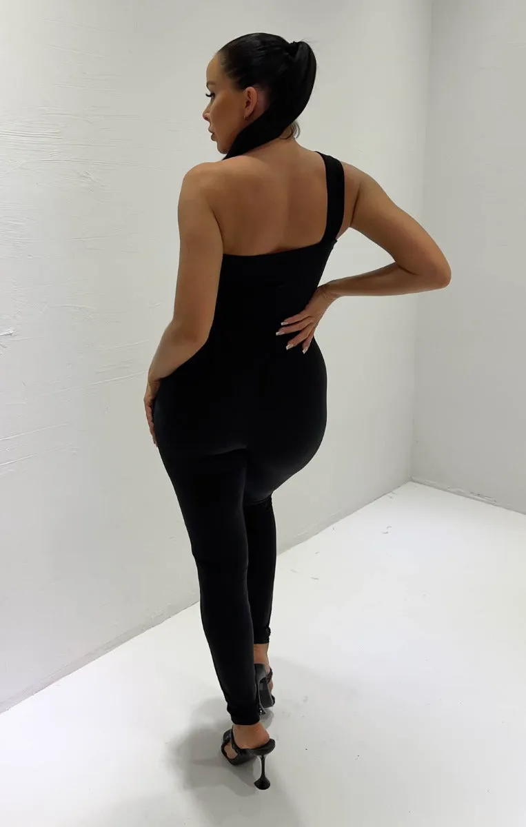 Black Asymmetric Shoulder Cut Out Jumpsuit - Luna sold by Femme Luxe product image thumbnail 4