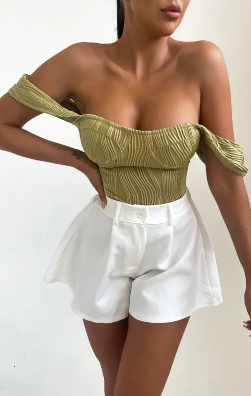 Sage Off The Shoulder Jacquard Top - Robyn sold by Femme Luxe