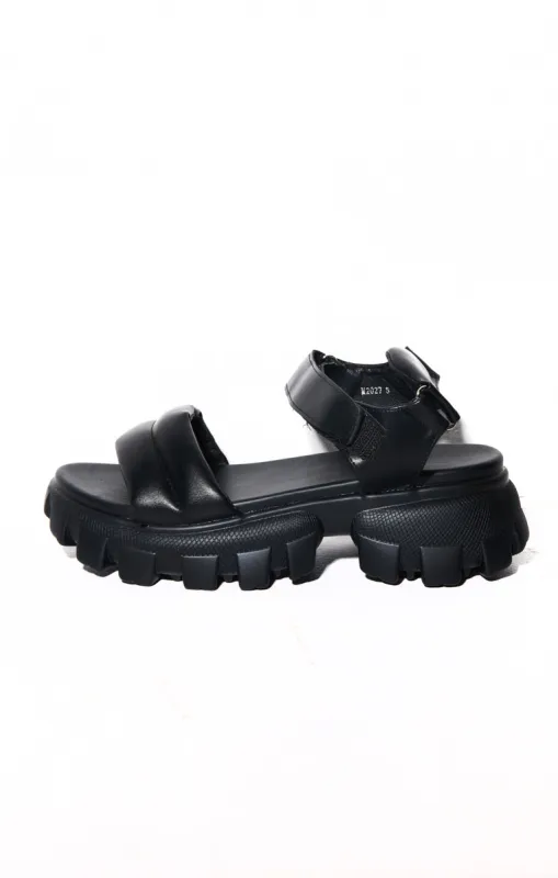 Black PU Faux Leather Platform Sandals - Shyann sold by Femme Luxe