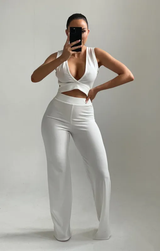 Cream Cut Out Wide Leg Jumpsuit - Louisa sold by Femme Luxe