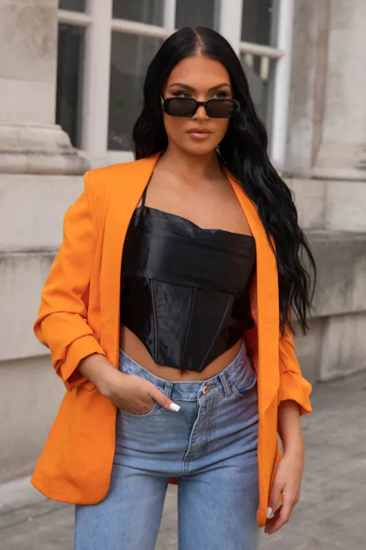 Orange  Long Sleeve Pocket Blazer - Tenely sold by Femme Luxe